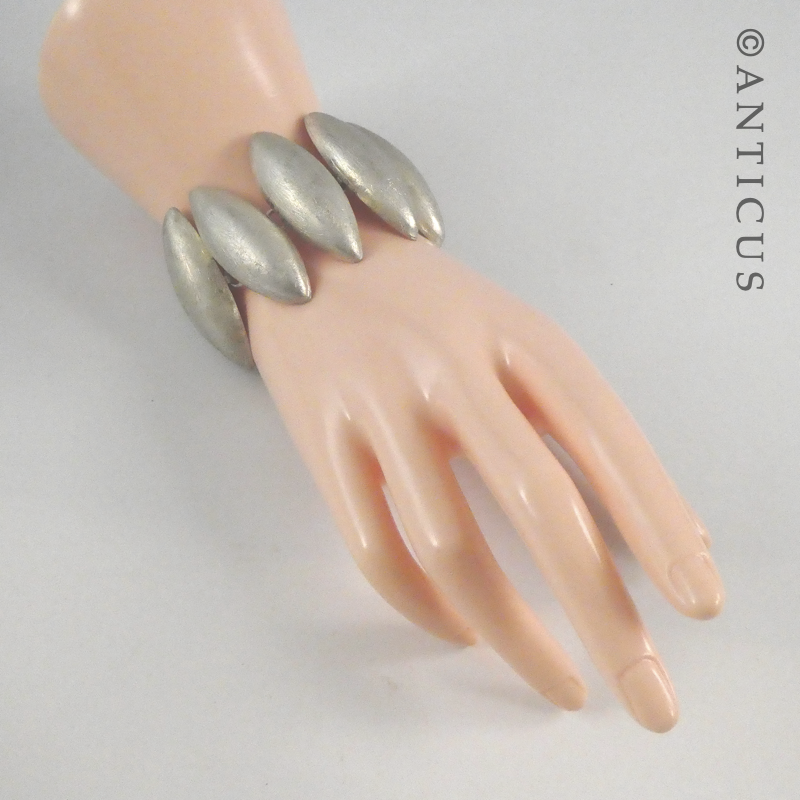 Brushed Silver Bracelet, Navette-Shaped Links.