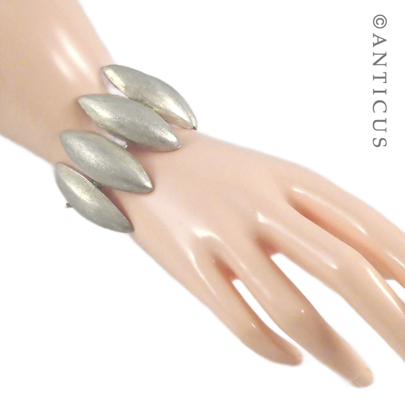 Brushed Silver Bracelet, Navette-Shaped Links.