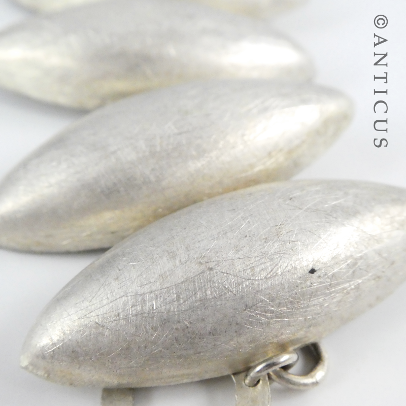 Brushed Silver Bracelet, Navette-Shaped Links.