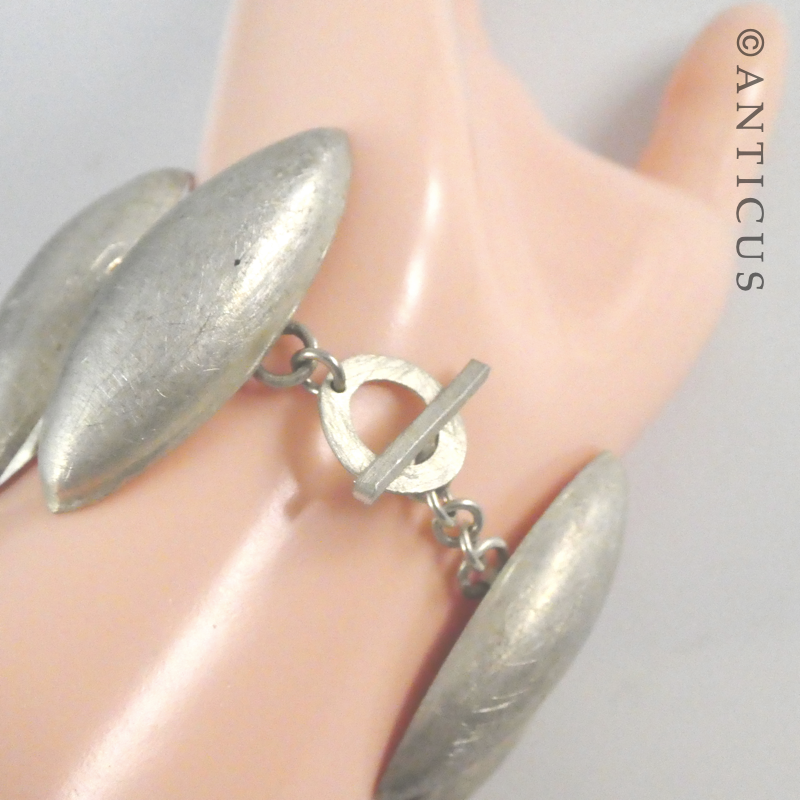 Brushed Silver Bracelet, Navette-Shaped Links.