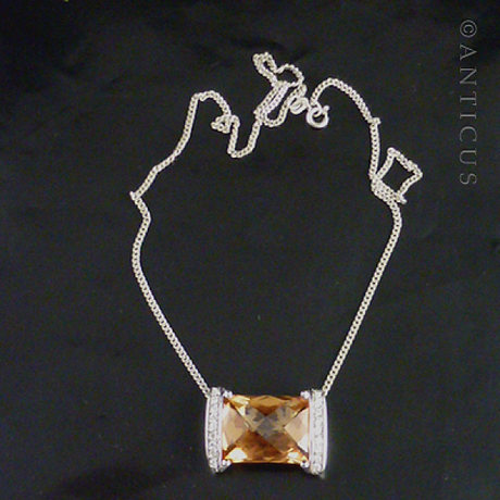 Large Golden Zirconia, on Sterling Silver Chain.