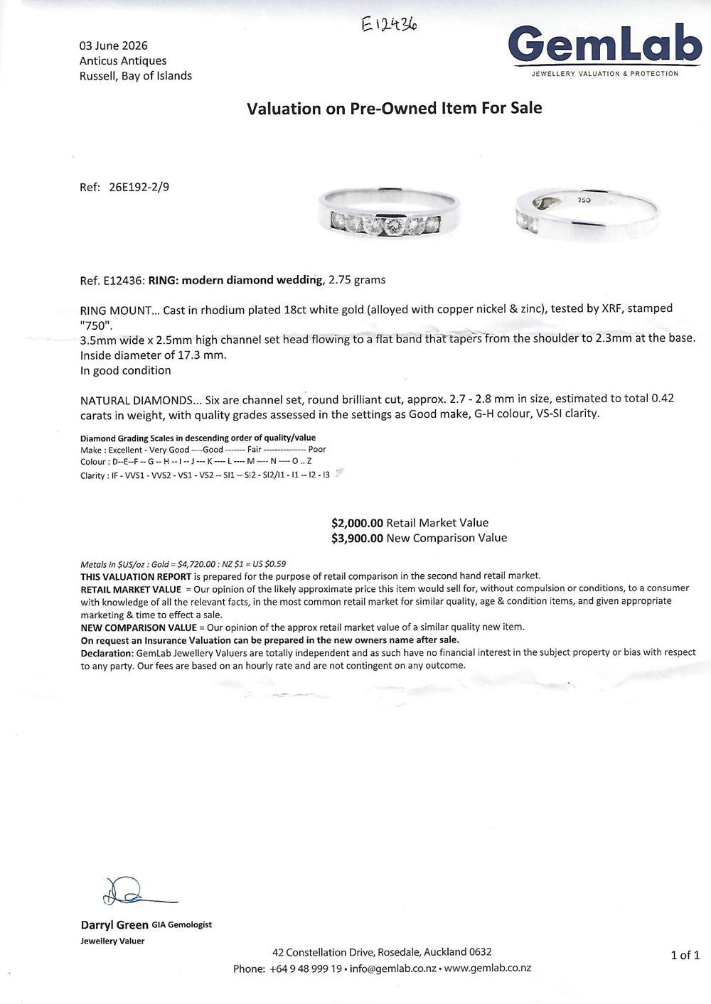 18ct White Gold and Diamond Band Ring.