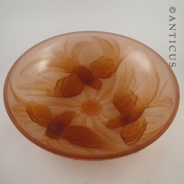 Large Art Deco Peach Glass Bowl.