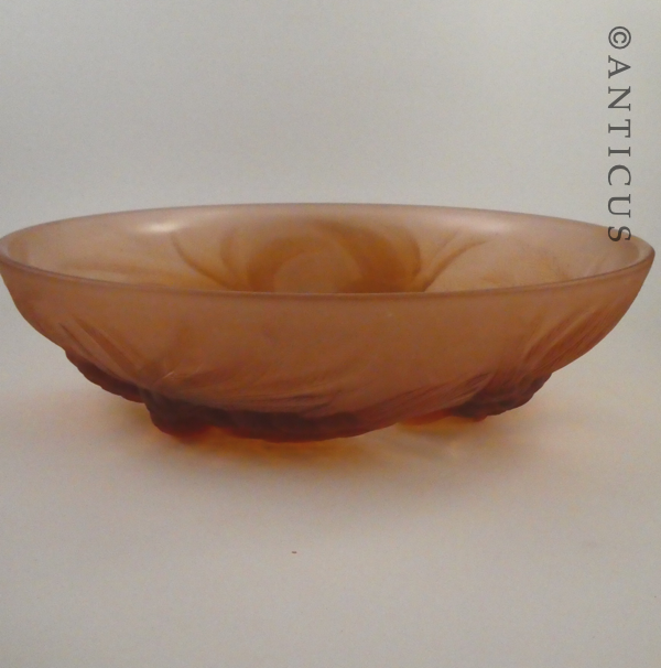 Large Art Deco Peach Glass Bowl.