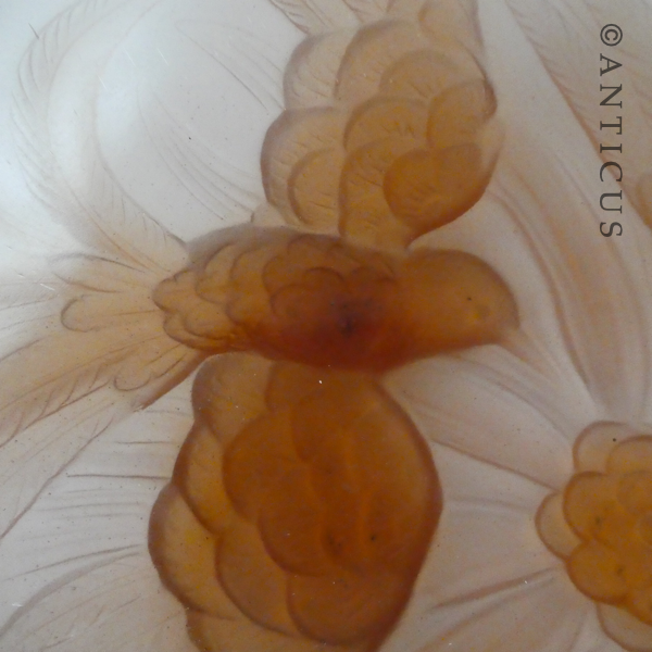 Large Art Deco Peach Glass Bowl.