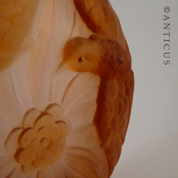 Large Art Deco Peach Glass Bowl.