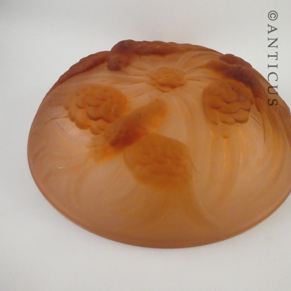 Large Art Deco Peach Glass Bowl.