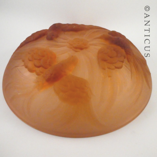 Large Art Deco Peach Glass Bowl.