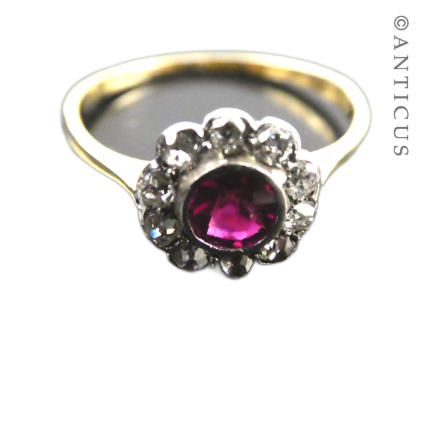 18ct Gold Ruby and Diamond Cluster Ring