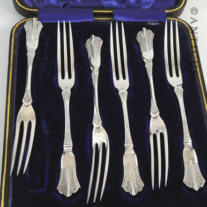 Set of 6 Edwardian-Period Silver Fruit or Oyster Forks.