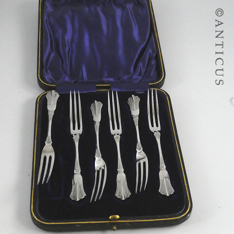 Set of 6 Edwardian-Period Silver Fruit or Oyster Forks.