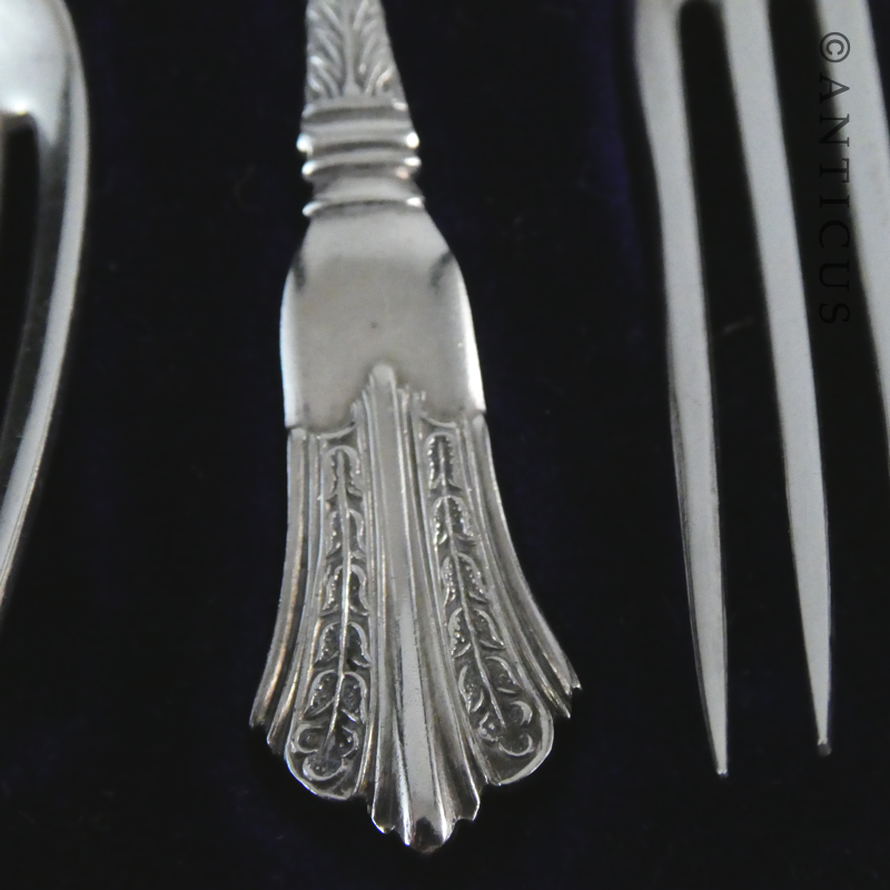 Set of 6 Edwardian-Period Silver Fruit or Oyster Forks.