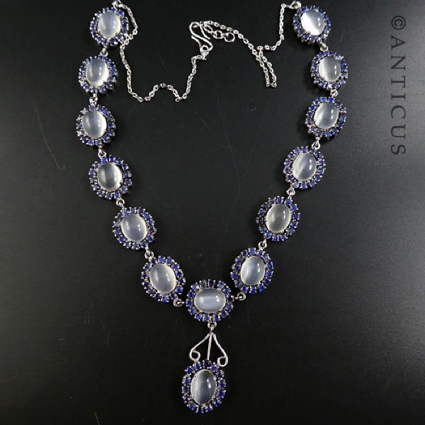 Moonstones, Sapphires and Silver Parure Set.