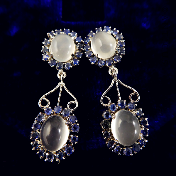 Moonstones, Sapphires and Silver Parure Set.