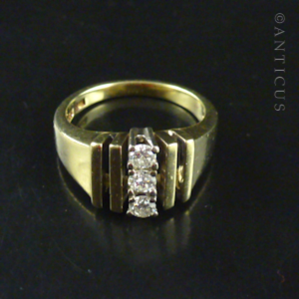 14k Gold and Three Diamonds Ring.