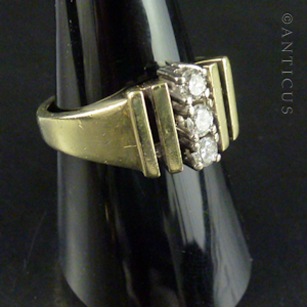 14k Gold and Three Diamonds Ring.