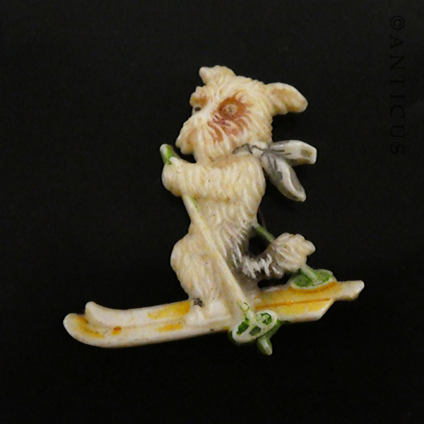 Vintage Scottie Dog Brooch, Skiing