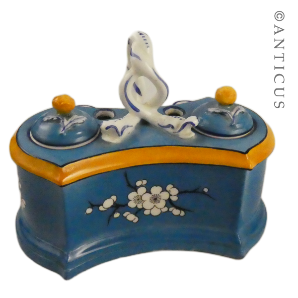Vintage Dip Pen Inkstand, Porcelain