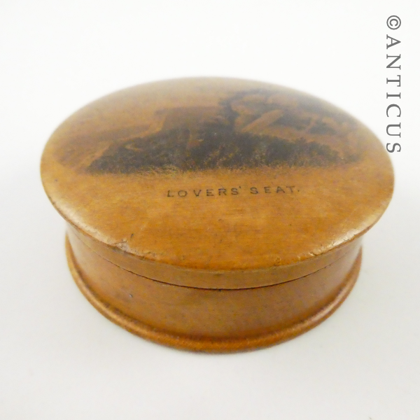 Mauchlineware Lidded Round Pot, Lovers Seat.