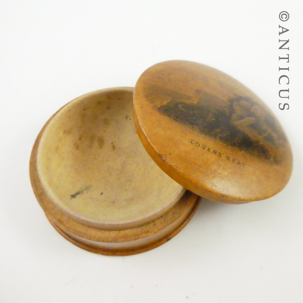 Mauchlineware Lidded Round Pot, Lovers Seat.