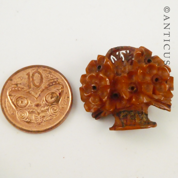 Antique Carved Brooch, Basket of Flowers.