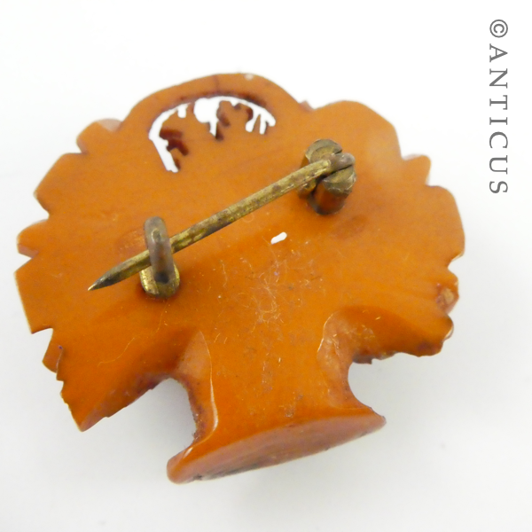 Antique Carved Brooch, Basket of Flowers.