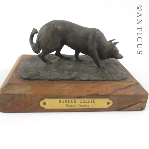 Bronze Border Collie Dog Figurine.