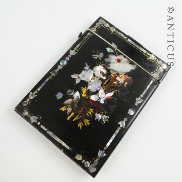 Victorian Black Lacquer and Shell Inlay Card Case.