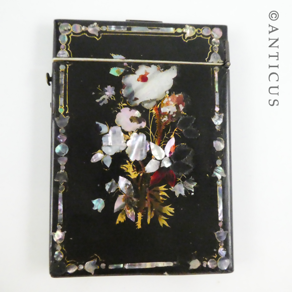Victorian Black Lacquer and Shell Inlay Card Case.