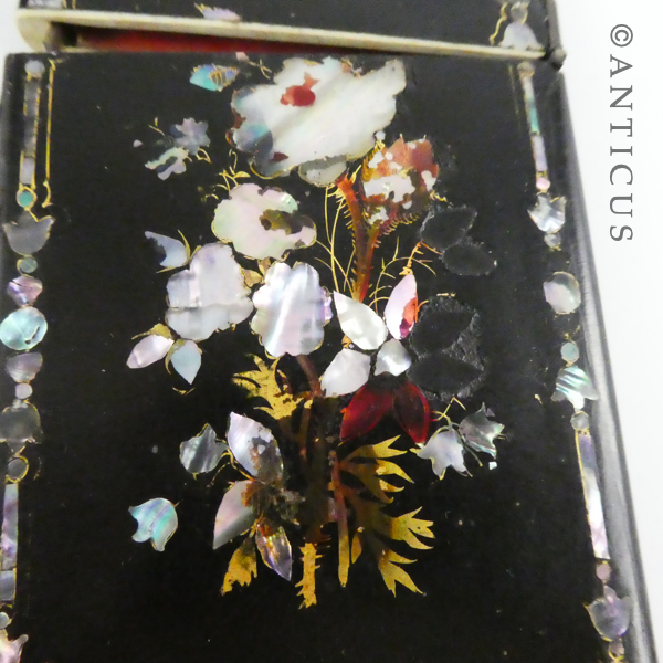 Victorian Black Lacquer and Shell Inlay Card Case.