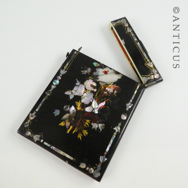 Victorian Black Lacquer and Shell Inlay Card Case.