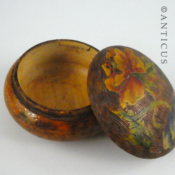 Small Round Poker-Work Box, Kiwiana.