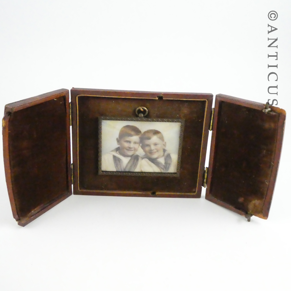 Edwardian Leather Framed Portrait of Two Boys.