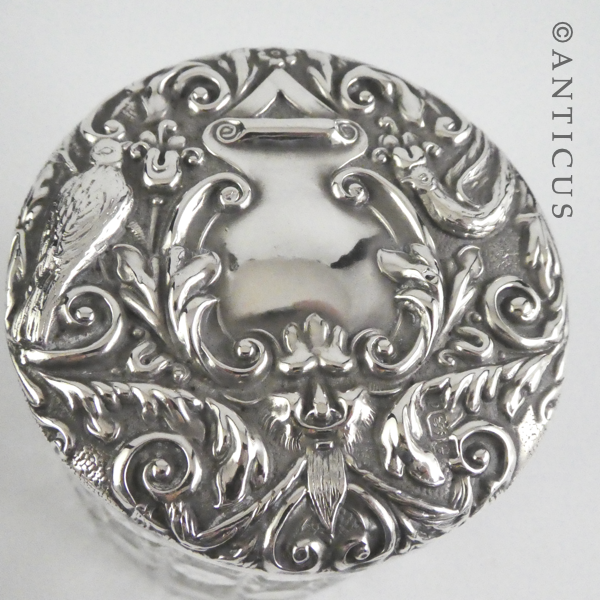 Large Silver-Topped Crystal Vanity Jar.