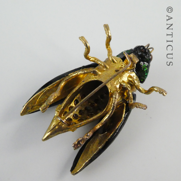 Modern Real Elytra Beetle Brooch, Plated.
