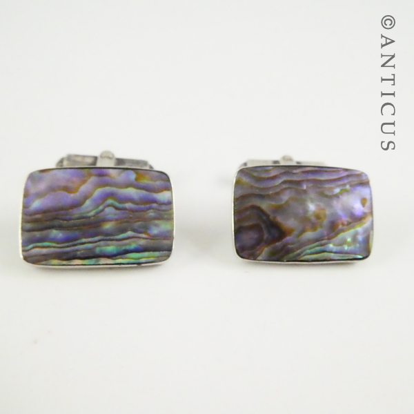 Vintage Pair of Paua Shell and Silver Cufflinks.