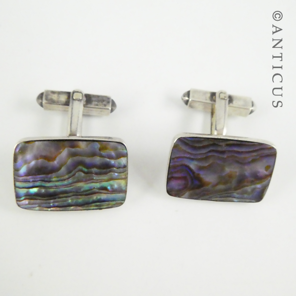 Vintage Pair of Paua Shell and Silver Cufflinks.