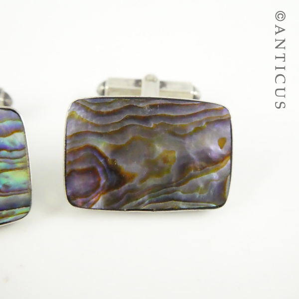 Vintage Pair of Paua Shell and Silver Cufflinks.