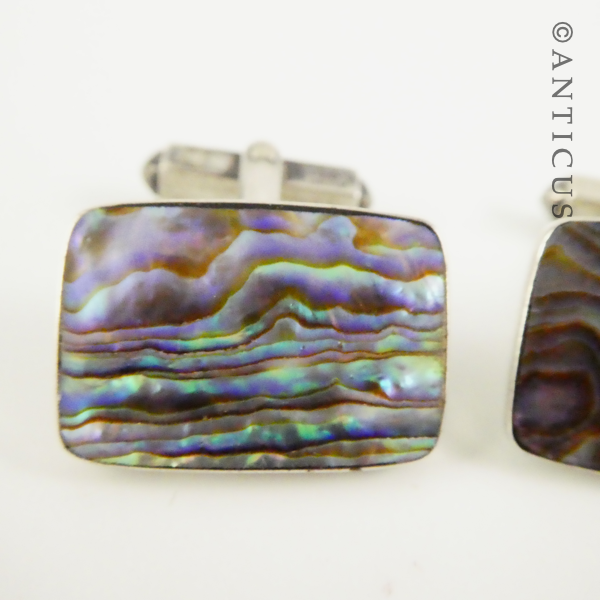 Vintage Pair of Paua Shell and Silver Cufflinks.