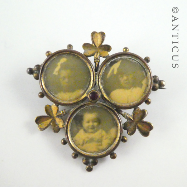 Irish Three-Photograph Shamrock Brooch.