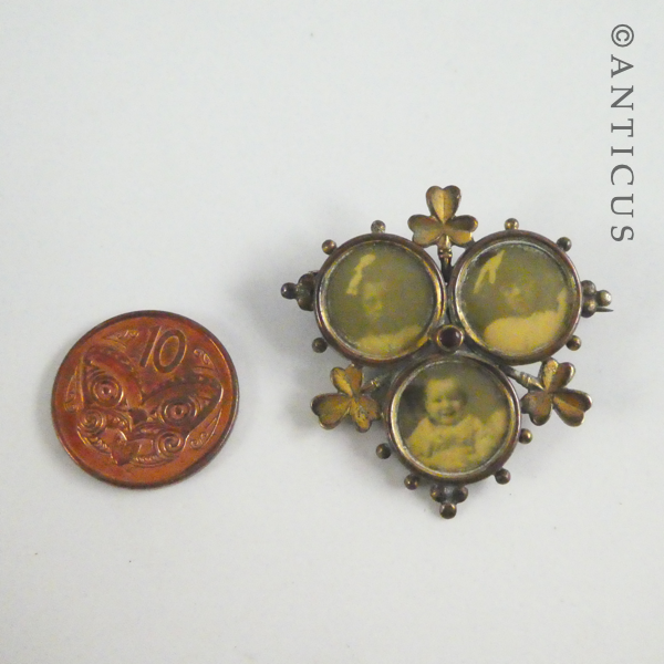 Irish Three-Photograph Shamrock Brooch.
