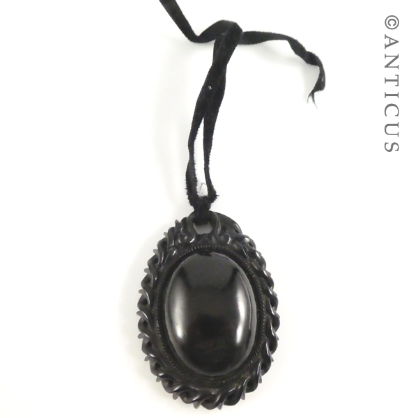 Large Victorian Jet Carved Locket, Hair Panel.