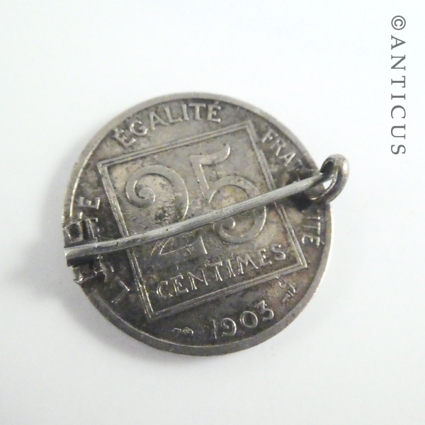 French Silver Coin Brooch, 1903.