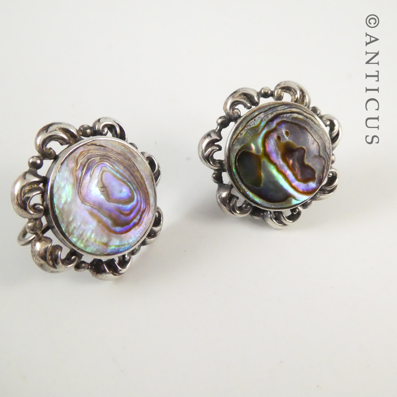 Pair Vintage Paua and Silver Earrings.