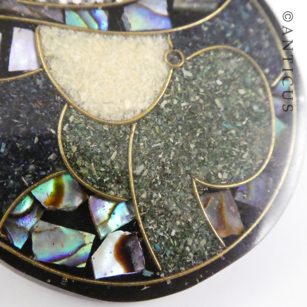 Brooch, Woman with Hat, Decorated with Paua Shell.