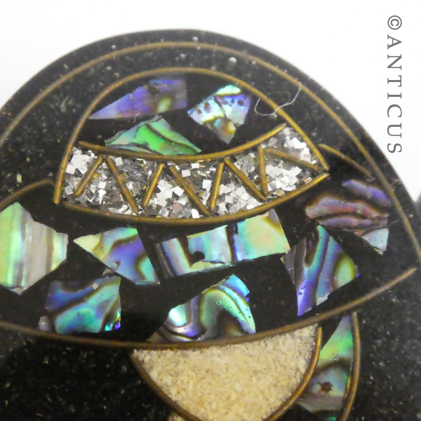 Brooch, Woman with Hat, Decorated with Paua Shell.