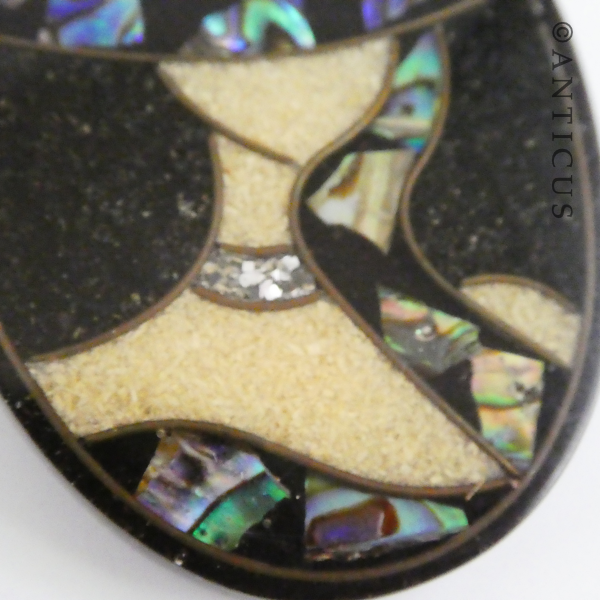 Brooch, Woman with Hat, Decorated with Paua Shell.