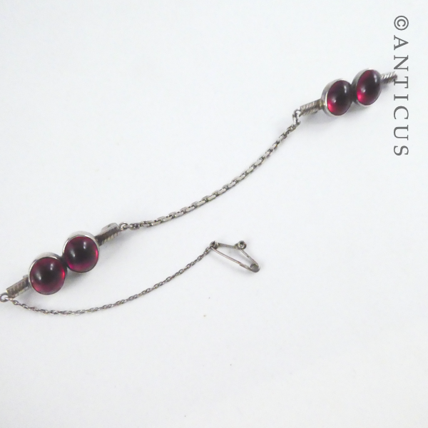 Vintage Double Red Stones Brooch, Signed.