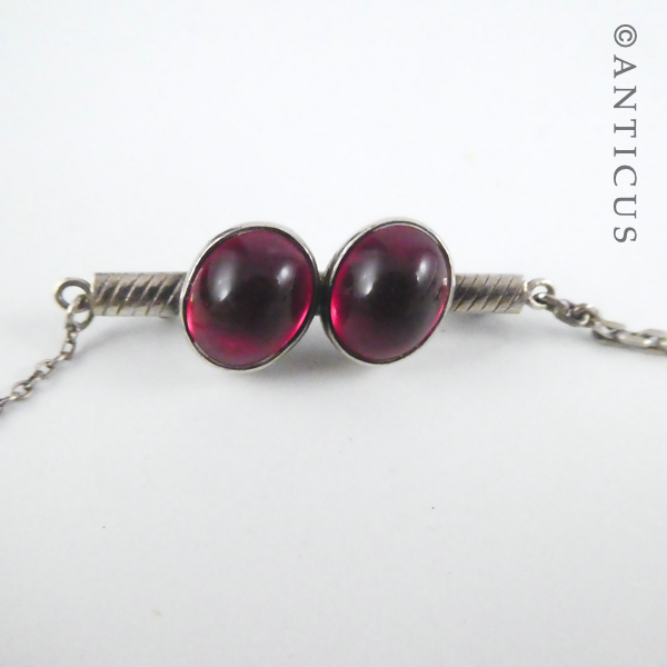Vintage Double Red Stones Brooch, Signed.