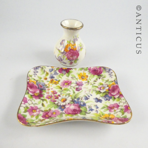 Small Ceramic Floral Chintz Dish & Vase.